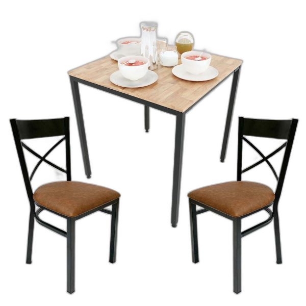 Combo bộ bàn ăn vuông và 2 ghế sắt bọc nệm