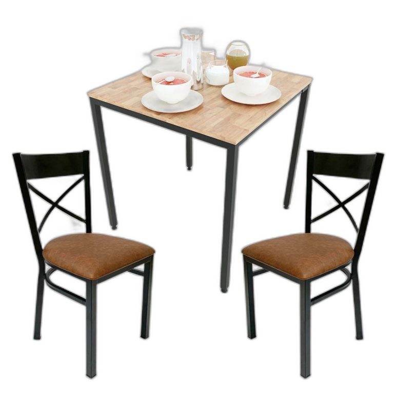 Combo bộ bàn ăn vuông và 2 ghế sắt bọc nệm