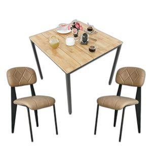 Combo bộ bàn ăn vuông và 2 ghế sắt bọc nệm