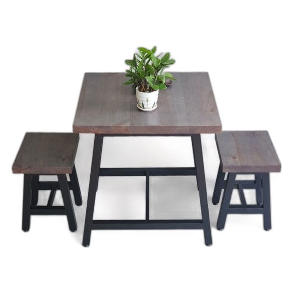 Combo bộ bàn cafe chữ nhật 70x70cm gỗ thông và 2 ghế đôn C