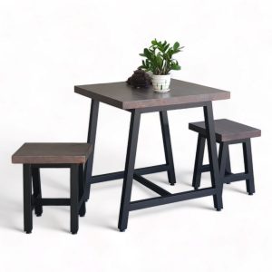 Combo bộ bàn cafe chữ nhật 70x70cm gỗ thông và 2 ghế đôn C - hình 1