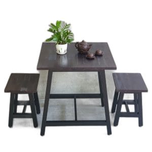 Combo bộ bàn cafe chữ nhật 70x70cm và 2 ghế đôn gỗ C