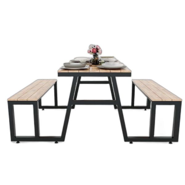 Combo bộ bàn ghế gỗ cao su khung sắt lắp ráp C