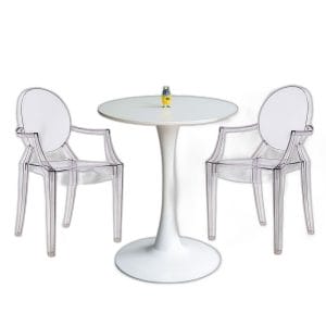 Combo bộ bàn ghế Tulip mặt tròn 60cm 2 ghế trong suốt C