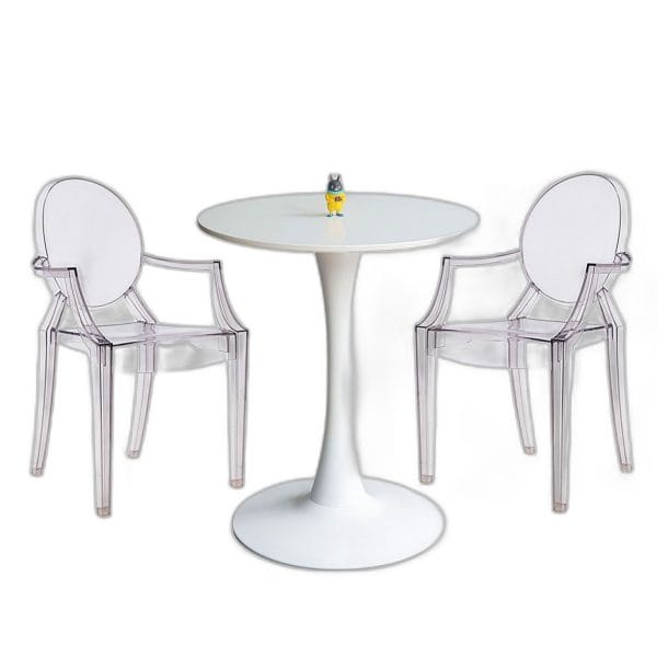 Combo bộ bàn ghế Tulip mặt tròn 60cm 2 ghế trong suốt C