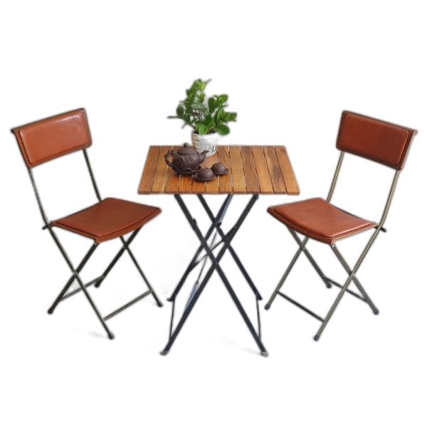 Combo bộ bàn xếp gọn 60x60cm và 2 ghế xếp gọn gỗ tràm C