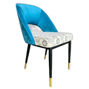 Ghế ăn nệm bọc vải hoa văn tựa lưng màu xanh