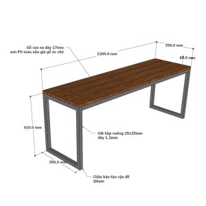 Ghế băng dài 120x35cm gỗ cao su chân sắt sơn tĩnh điện - hình 1