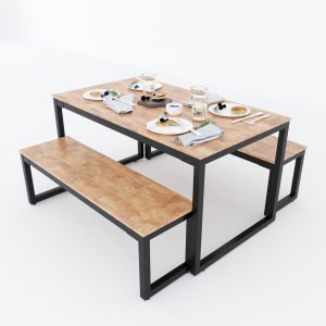 Ghế băng dài 130x36cm gỗ cao su khung sắt - hình 1