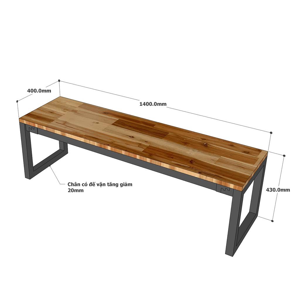 Ghế băng dài gỗ tràm chân sắt sơn tĩnh điện 140x40x45cm Ghế băng dài gỗ tràm chân sắt sơn tĩnh điện 140x40x45cm - hình 4