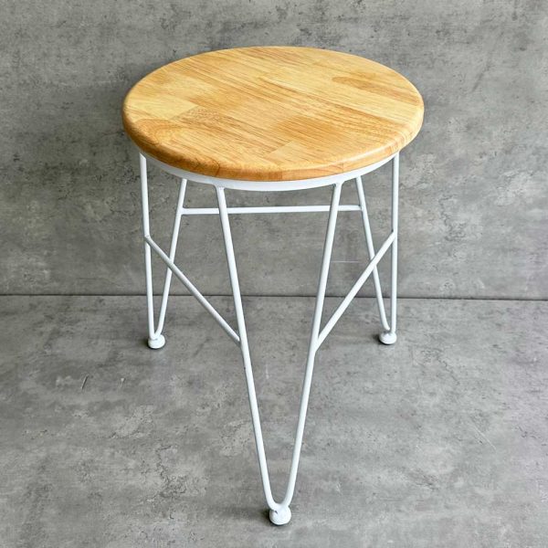 Ghế đôn tròn 32cm gỗ cao su chân sắt Hairpin - hình 3