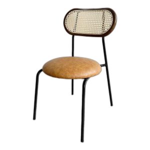 Ghế Rattan lưng tựa lưới mắt cáo bọc nệm simili chân sắt