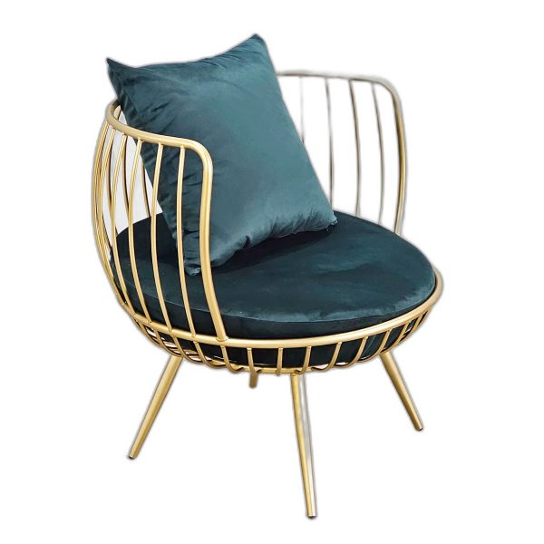 Ghế sofa đơn, ghế thư giãn nệm xanh khung tròn vàng đồng GSD68046