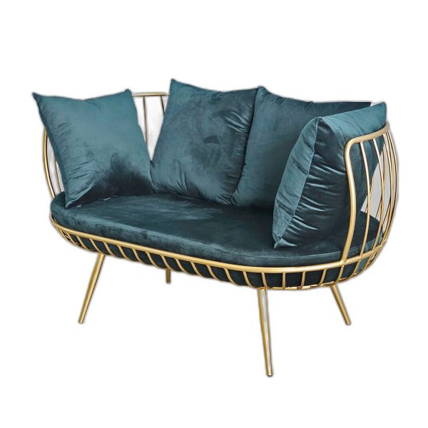 Ghế sofa khung sắt tròn vàng đồng nệm xanh SFB68056