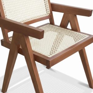 Ghế V-Leg có tay gỗ tần bì lưới mây đan mắt cáo - hình 1