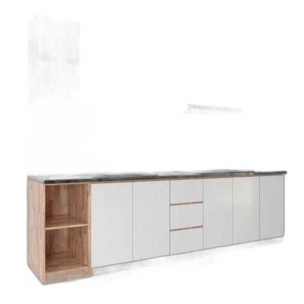Hệ tủ bếp hiện đại gỗ cao su