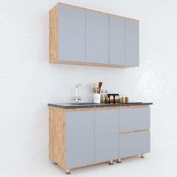 Hệ tủ bếp mini 1m4 hiện đại gỗ cao su chống ẩm - hình 1