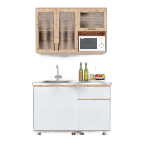 Hệ tủ bếp mini gỗ cao su 1m2 cửa bếp lưới mây