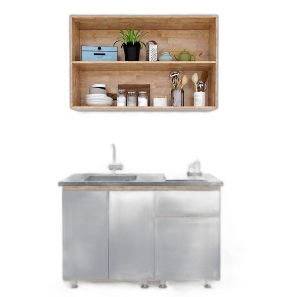 Hệ tủ bếp mini gỗ cao su nhỏ gọn hiện đại