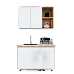 Hệ tủ bếp mini gỗ cao su nhỏ gọn hiện đại