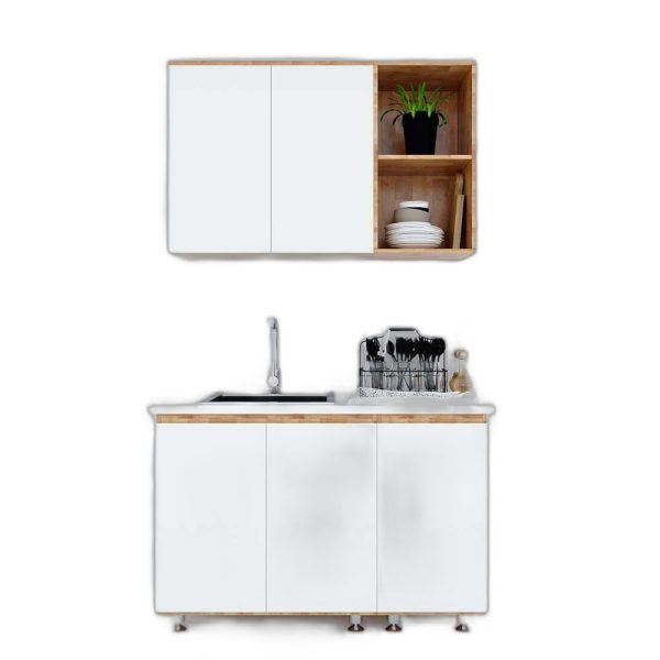 Hệ tủ bếp mini gỗ cao su nhỏ gọn hiện đại