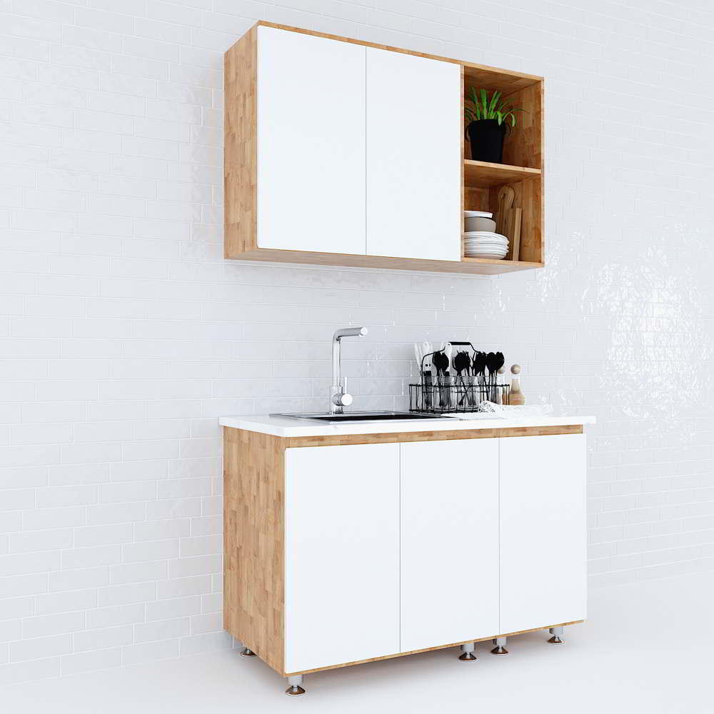 Hệ tủ bếp mini gỗ cao su nhỏ gọn hiện đại Hệ tủ bếp mini gỗ cao su nhỏ gọn hiện đại - hình 1