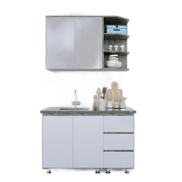 Hệ tủ bếp mini gỗ cao su nhỏ gọn (không bao gồm bồn rửa + mặt đá)