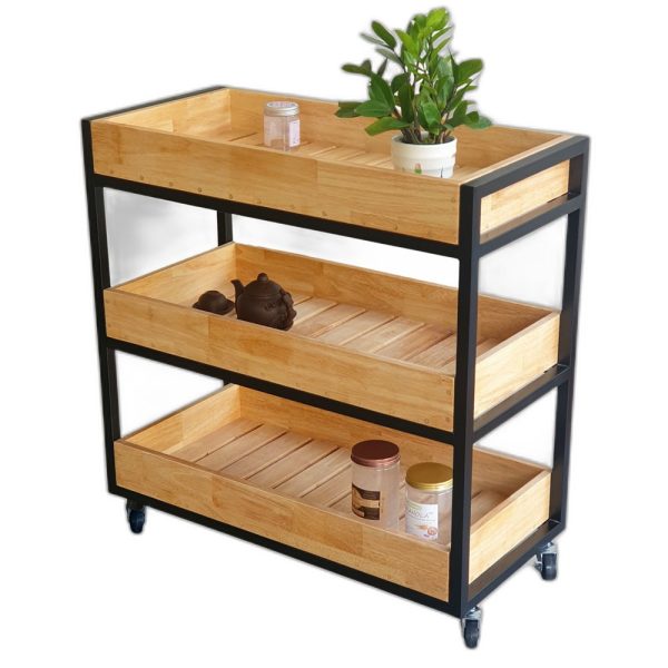 Kệ bếp di động 3 tầng 80x40x86cm gỗ cao su