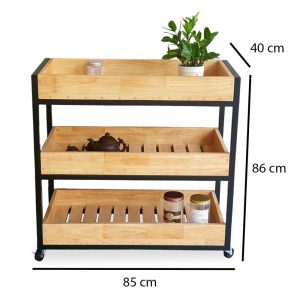 Kệ bếp di động 3 tầng 80x40x86cm gỗ cao su - hình 1
