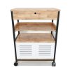 Kệ bếp di động CHIKA khung sắt gỗ cao su ( 60x36x80cm)