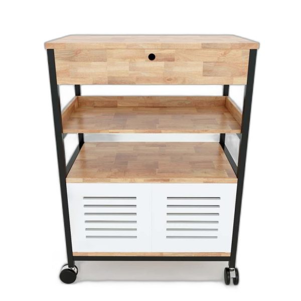 Kệ bếp di động CHIKA khung sắt gỗ cao su ( 60x36x80cm)