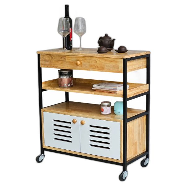 Kệ bếp di động có ngăn tủ 75x36x78cm gỗ cao su