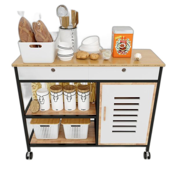 Kệ bếp di động đa năng THONET khung sắt mặt gỗ tre