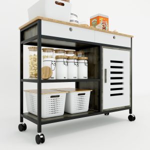Kệ bếp di động đa năng THONET khung sắt mặt gỗ tre - hình 1