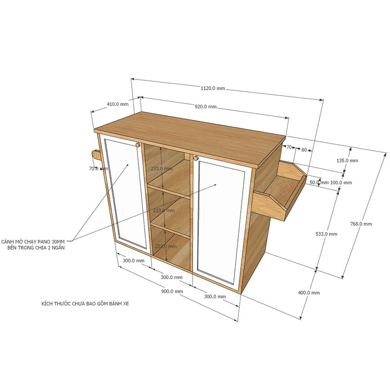 Kệ bếp di động KONA4 mặt gỗ tre (90x40x80cm) Kệ bếp di động KONA4 mặt gỗ tre (90x40x80cm) - hình 4