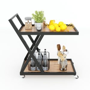 Kệ đẩy 2 tầng gỗ cao su khung sắt chữ X - hình 1