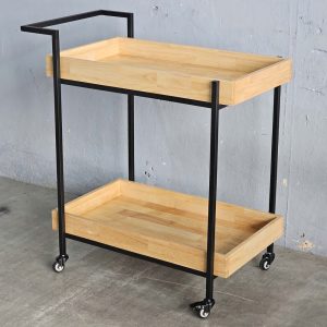 Kệ đẩy di động 2 tầng gỗ cao su khung sắt - hình 1