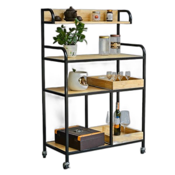 Kệ để đồ nhà bếp gỗ cao su khung sắt