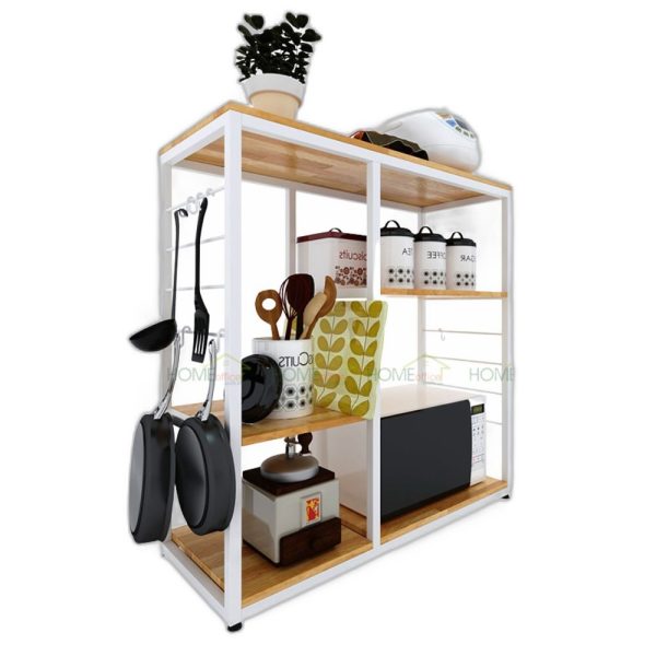 Kệ để đồ trong nhà bếp 40x100x100cm gỗ cao su khung sắt