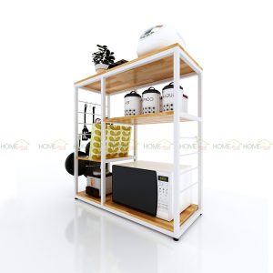 Kệ để đồ trong nhà bếp 40x100x100cm gỗ cao su khung sắt - hình 1