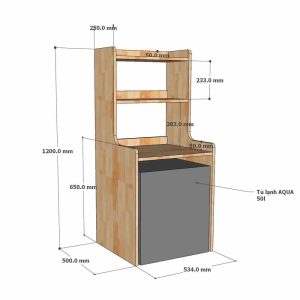 Kệ để tủ lạnh mini 50 lít 54x50x120cm gỗ cao su - hình 1
