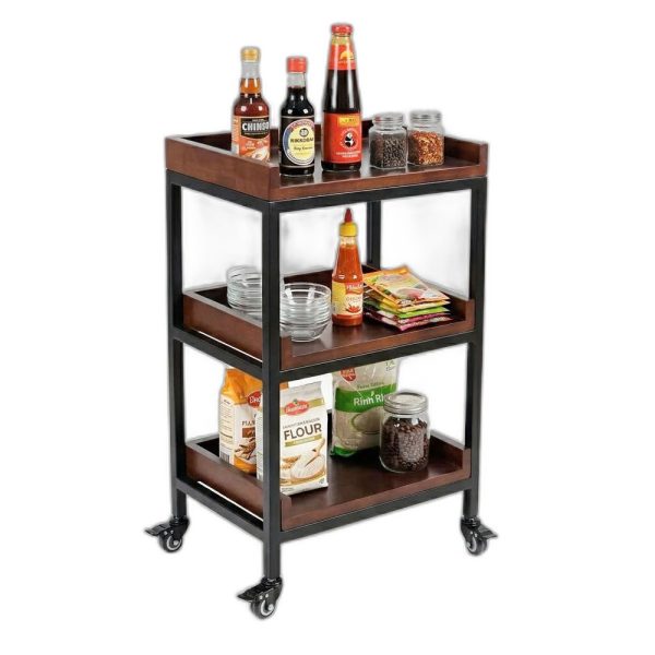 Kệ gia vị di động 40x30x60cm gỗ cao su khung sắt