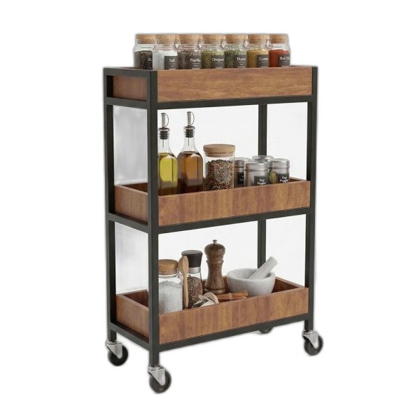 Kệ gia vị di động 50x26x93cm gỗ cao su khung chân sắt