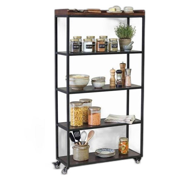 Kệ gia vị di động 80x30x180cm gỗ cao su khung sắt