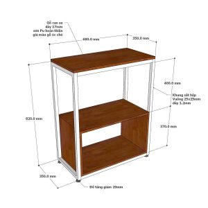 Kệ nhà bếp 68x35x82cm gỗ cao su khung sắt - hình 1