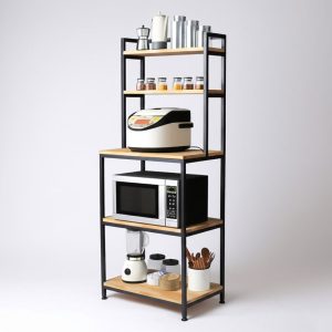 Kệ nhà bếp để lò vi sóng gỗ sao su khung sắt - hình 5