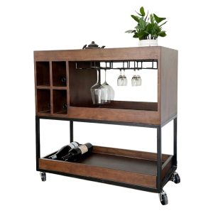 Kệ Rượu đi động gỗ tự nhiên kết hợp khung sắt - hình 1