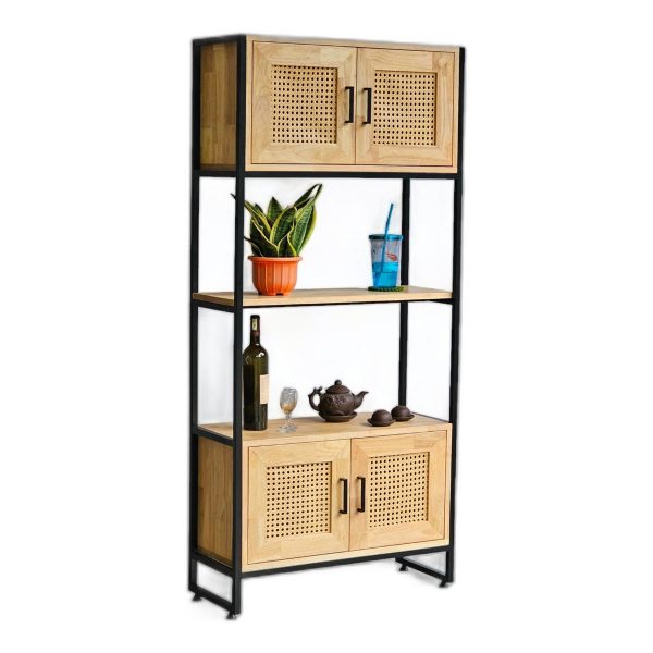 Kệ trang trí 74x30x160cm khung sắt gỗ cao su