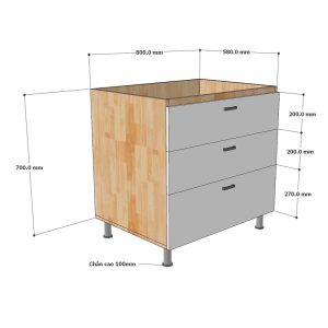 Module tủ bếp dưới 80cm hệ 3 ngăn kéo - hình 1