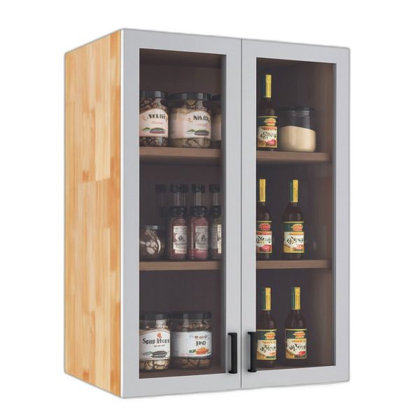 Module tủ bếp trên 60cm hệ 2 cửa kính mở